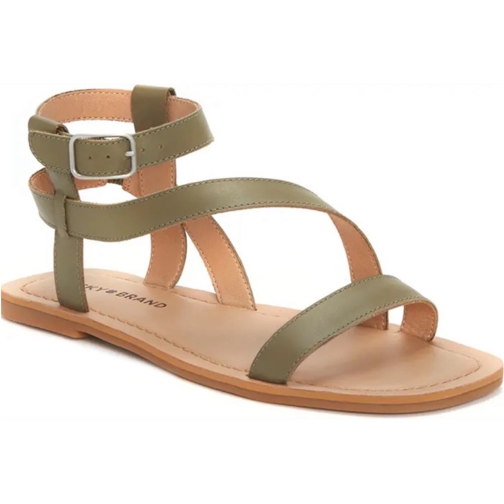 New Lucky Brand Byleth Woman’s Strappy Leather Sandal Olive Green NIB - Picture 3 of 10